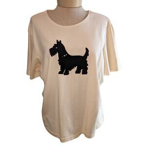 Vintage Josephine Chaus Sport Velvet Scotty Dog Graphic Top Cream Black Size XL